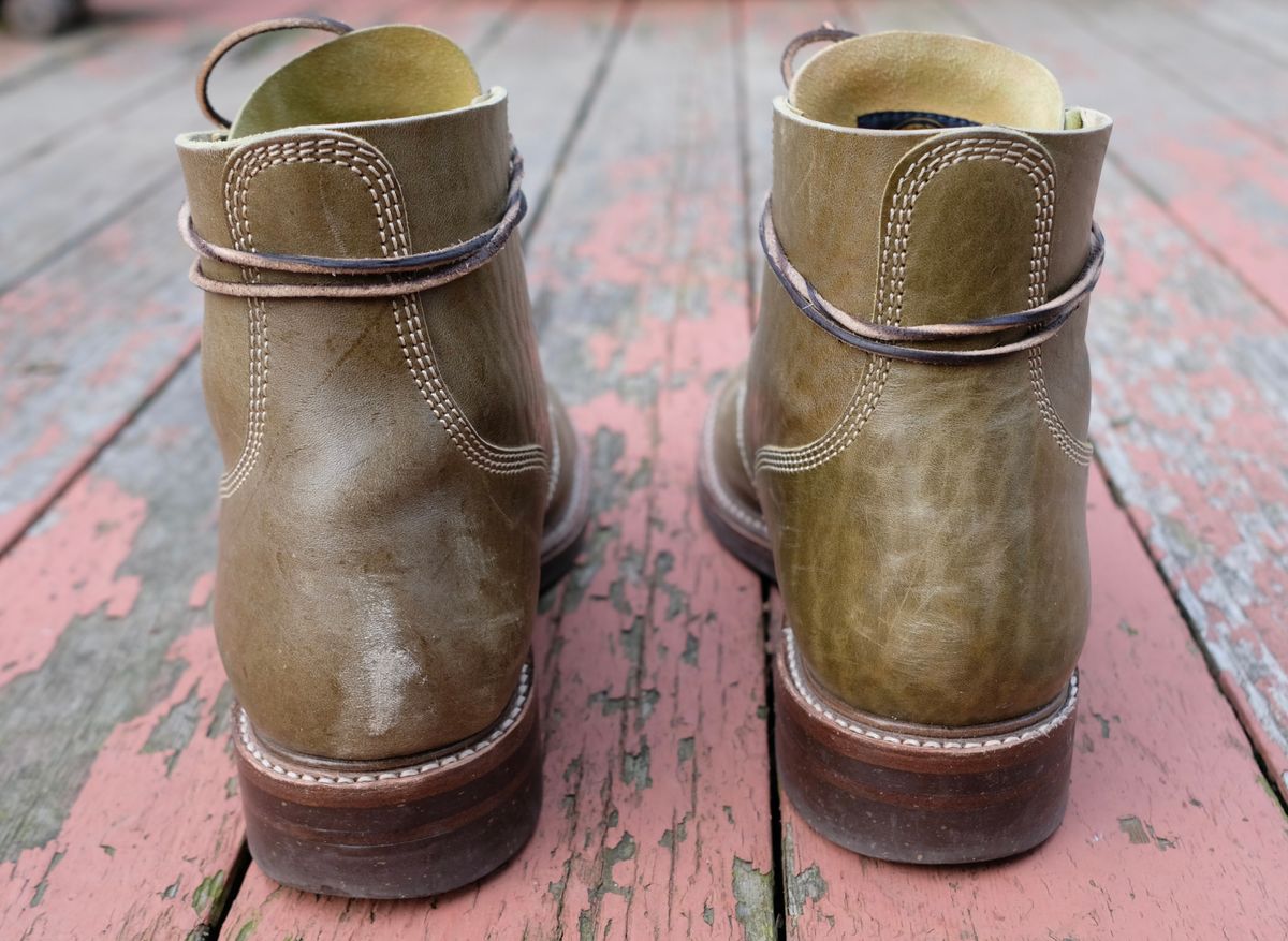 Photo by jononono on February 5, 2023 of the John Lofgren M-43 Service Shoes in Shinki Olive Shrunken Horsebutt.