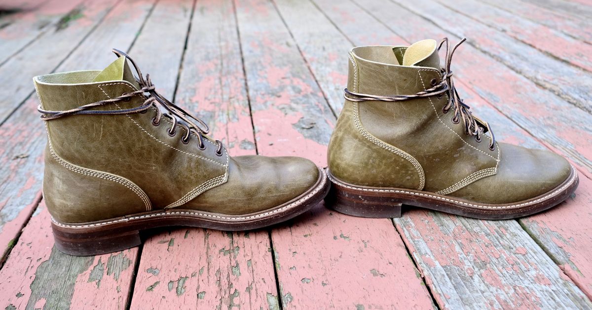 Photo by jononono on February 5, 2023 of the John Lofgren M-43 Service Shoes in Shinki Olive Shrunken Horsebutt.