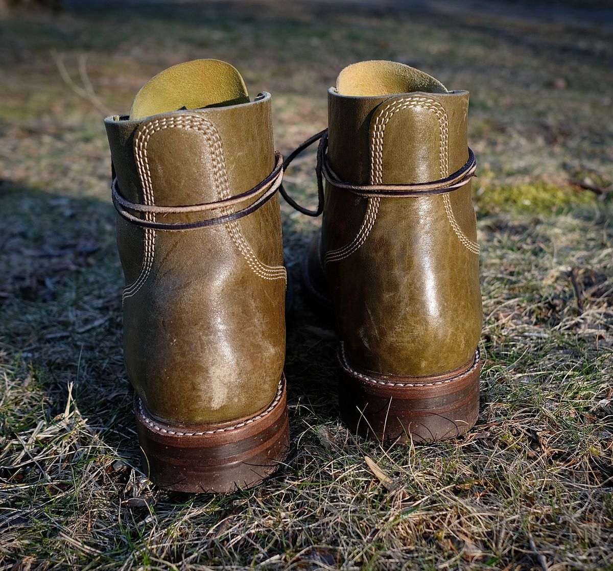 Photo by jononono on March 5, 2023 of the John Lofgren M-43 Service Shoes in Shinki Olive Shrunken Horsebutt.