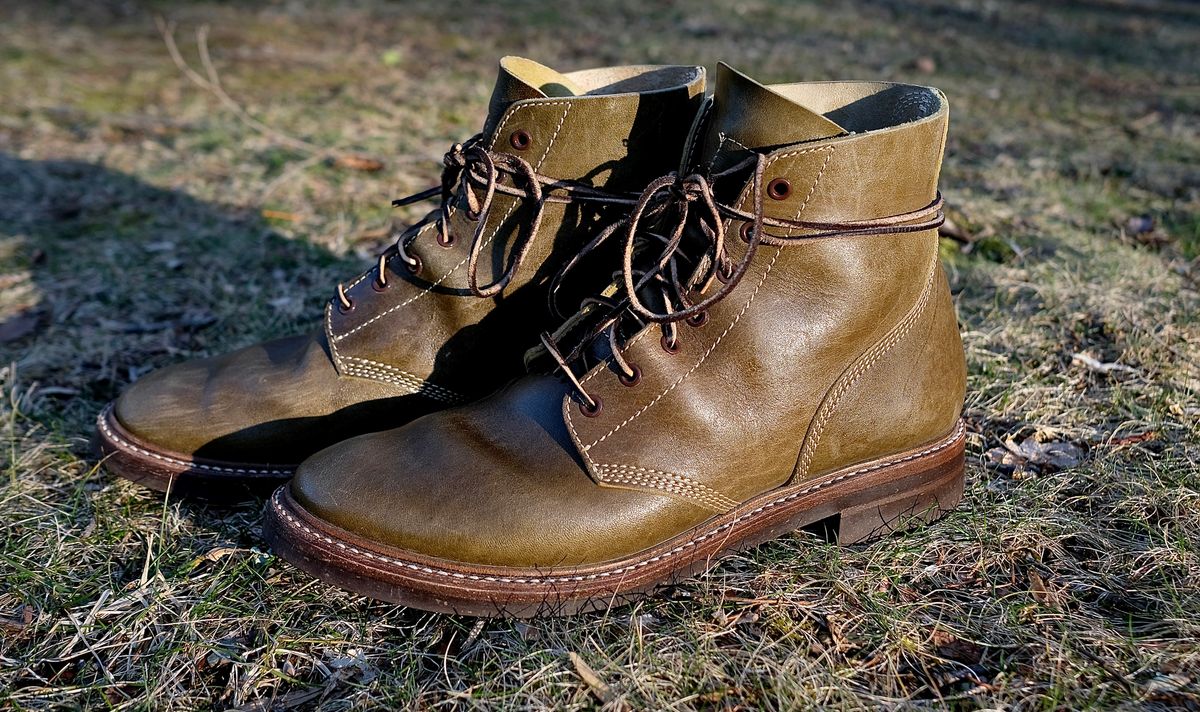Photo by jononono on March 5, 2023 of the John Lofgren M-43 Service Shoes in Shinki Olive Shrunken Horsebutt.