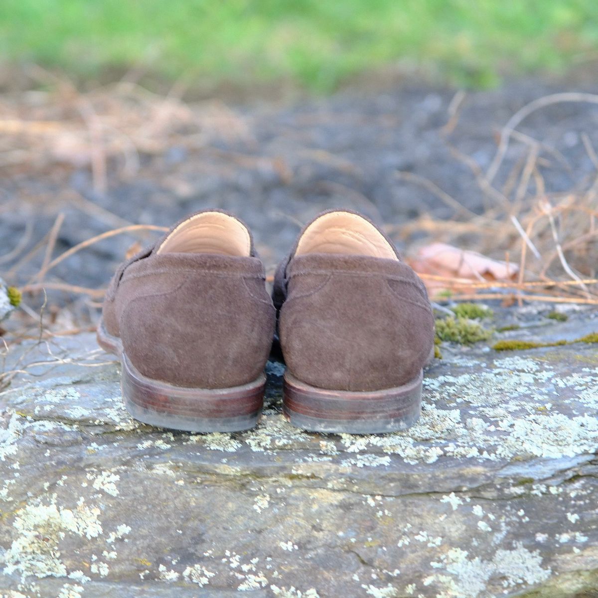 Photo by jononono on November 5, 2024 of the Grant Stone Clara Penny Loafer in C.F. Stead Espresso Repello Calf Suede.