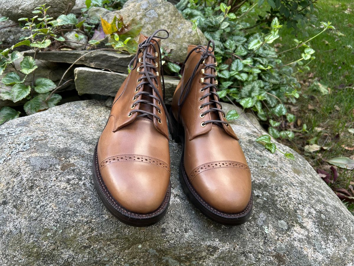 Photo by scitboot on October 2, 2025 of the Grant Stone Garrison Boot in Horween Dune Chromexcel.