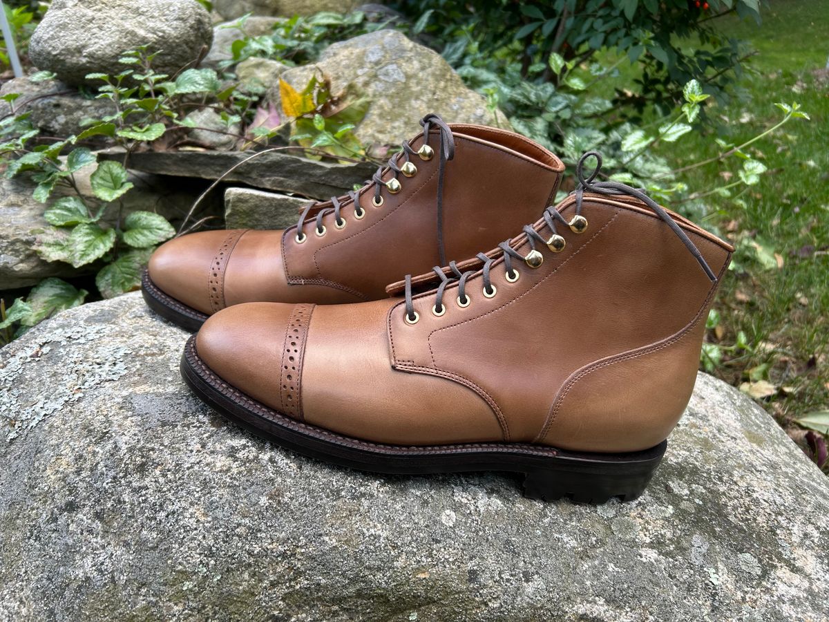 Photo by scitboot on October 2, 2025 of the Grant Stone Garrison Boot in Horween Dune Chromexcel.