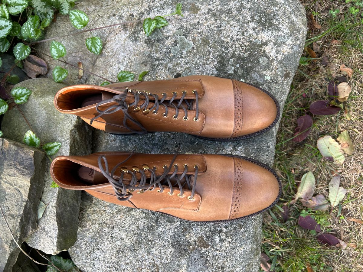 Photo by scitboot on October 2, 2025 of the Grant Stone Garrison Boot in Horween Dune Chromexcel.