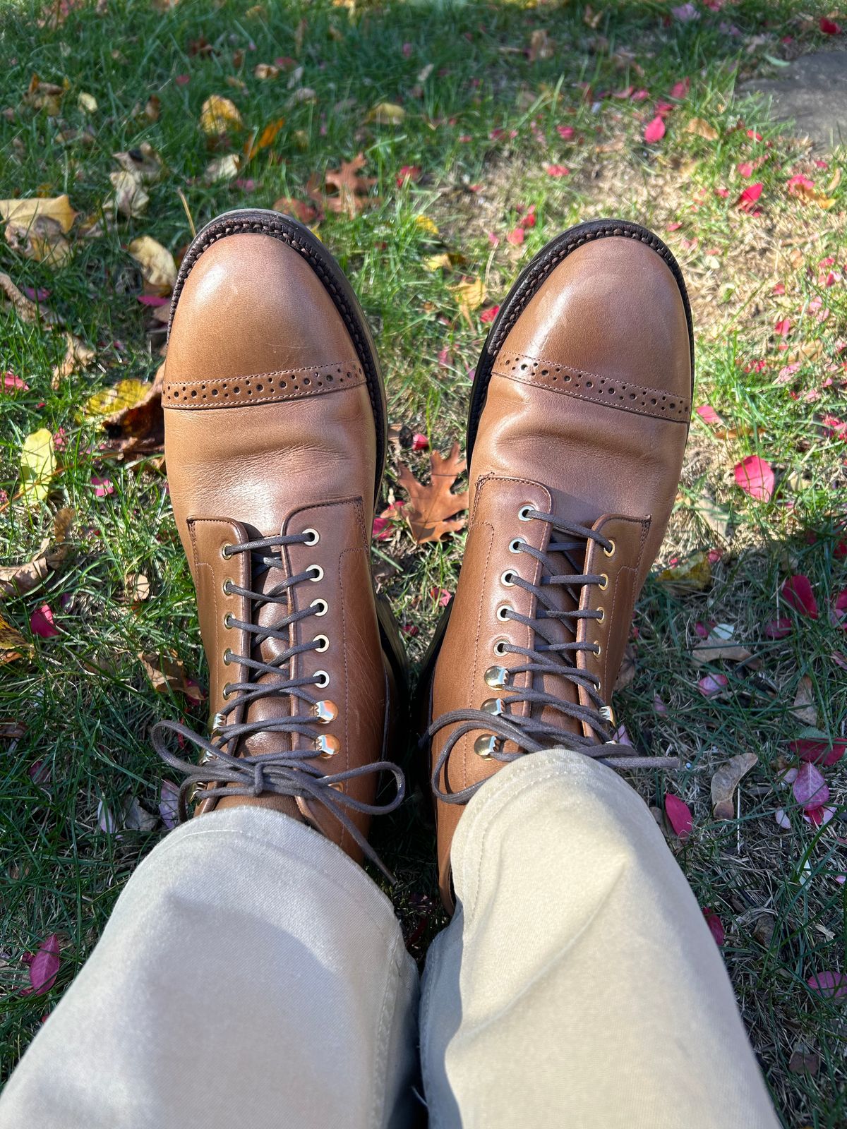 Photo by scitboot on November 1, 2025 of the Grant Stone Garrison Boot in Horween Dune Chromexcel.