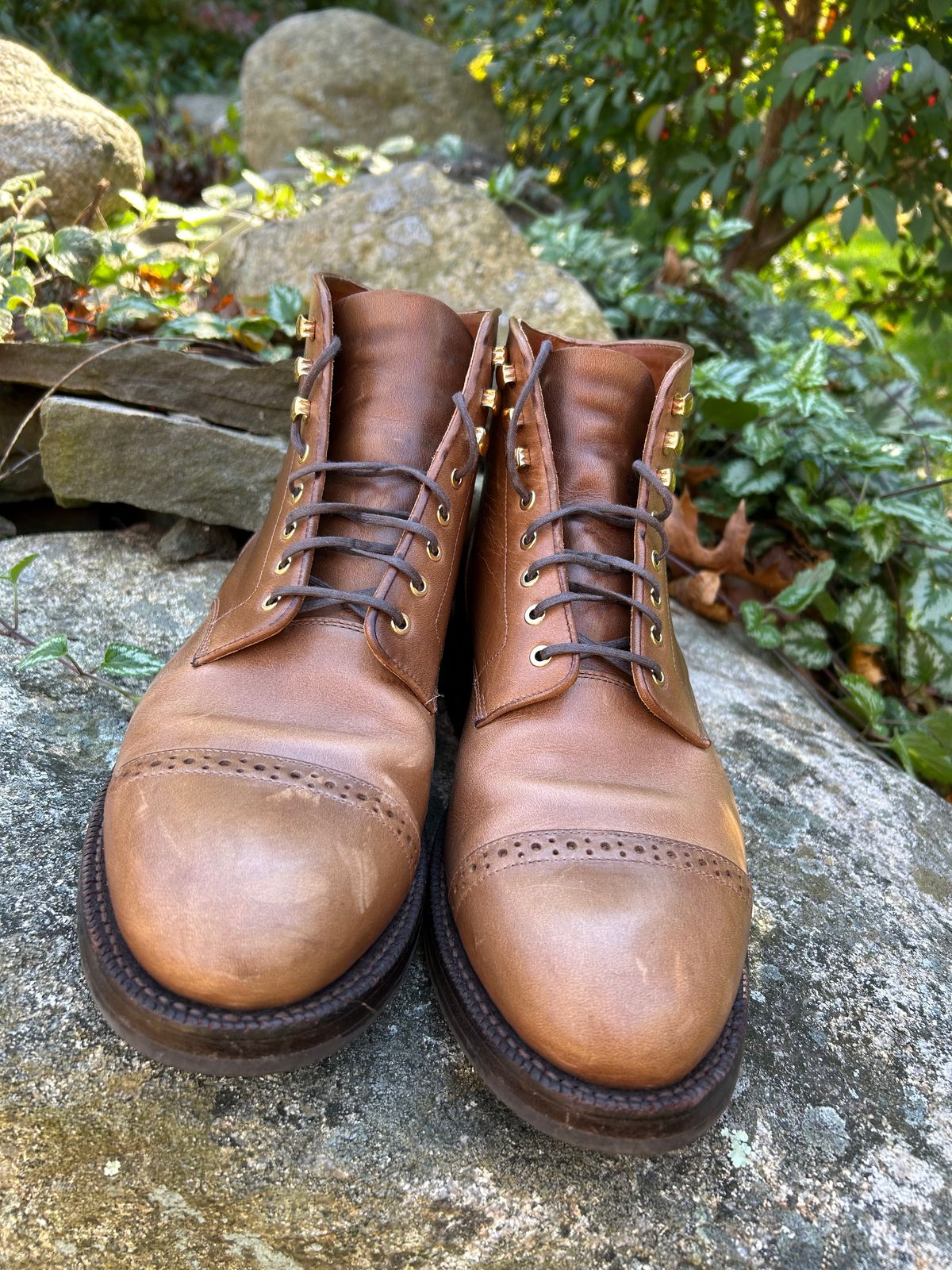 Photo by scitboot on November 1, 2025 of the Grant Stone Garrison Boot in Horween Dune Chromexcel.