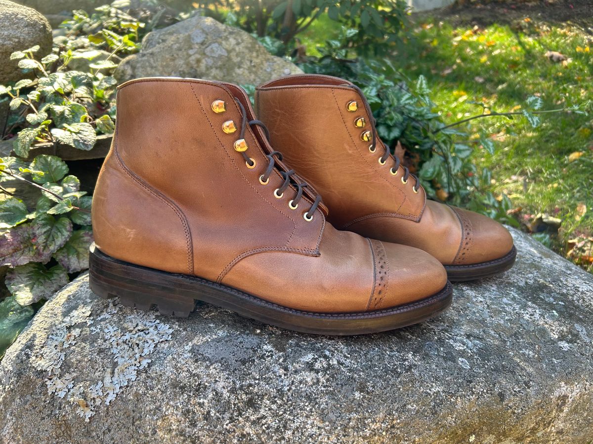 Photo by scitboot on November 1, 2025 of the Grant Stone Garrison Boot in Horween Dune Chromexcel.