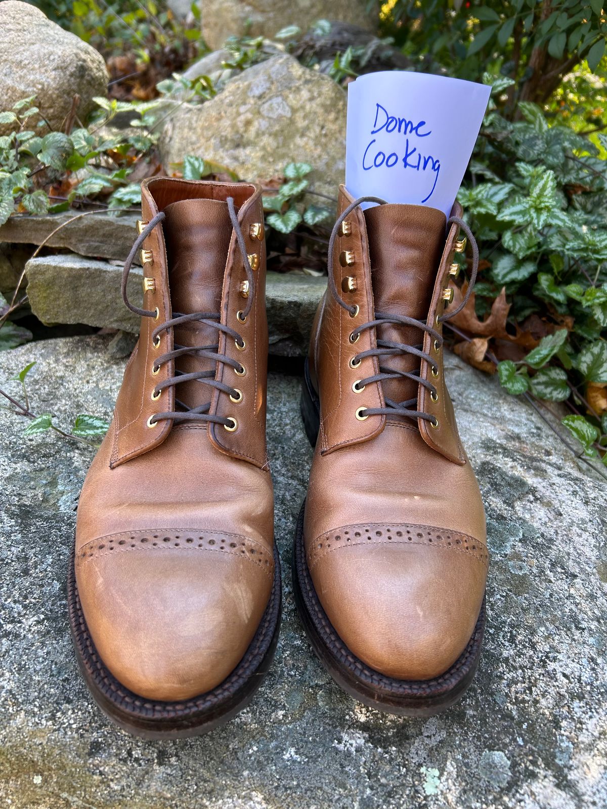 Photo by scitboot on November 1, 2025 of the Grant Stone Garrison Boot in Horween Dune Chromexcel.
