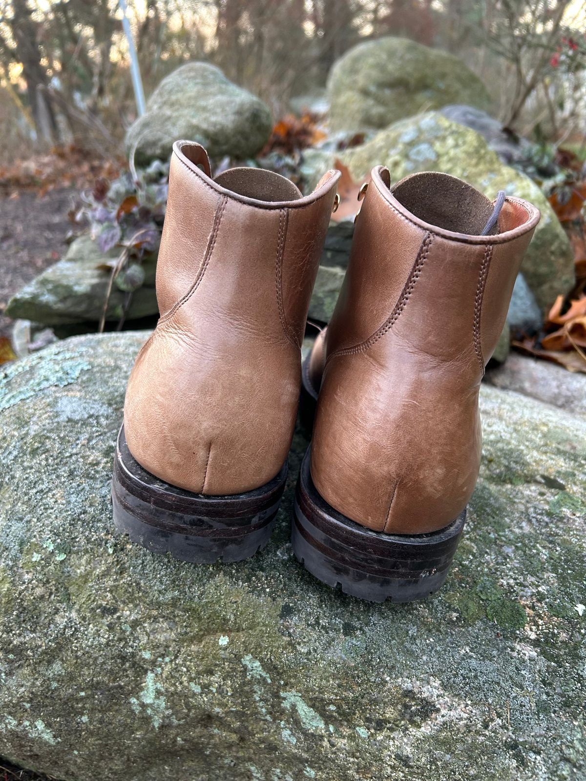 Photo by scitboot on December 1, 2025 of the Grant Stone Garrison Boot in Horween Dune Chromexcel.