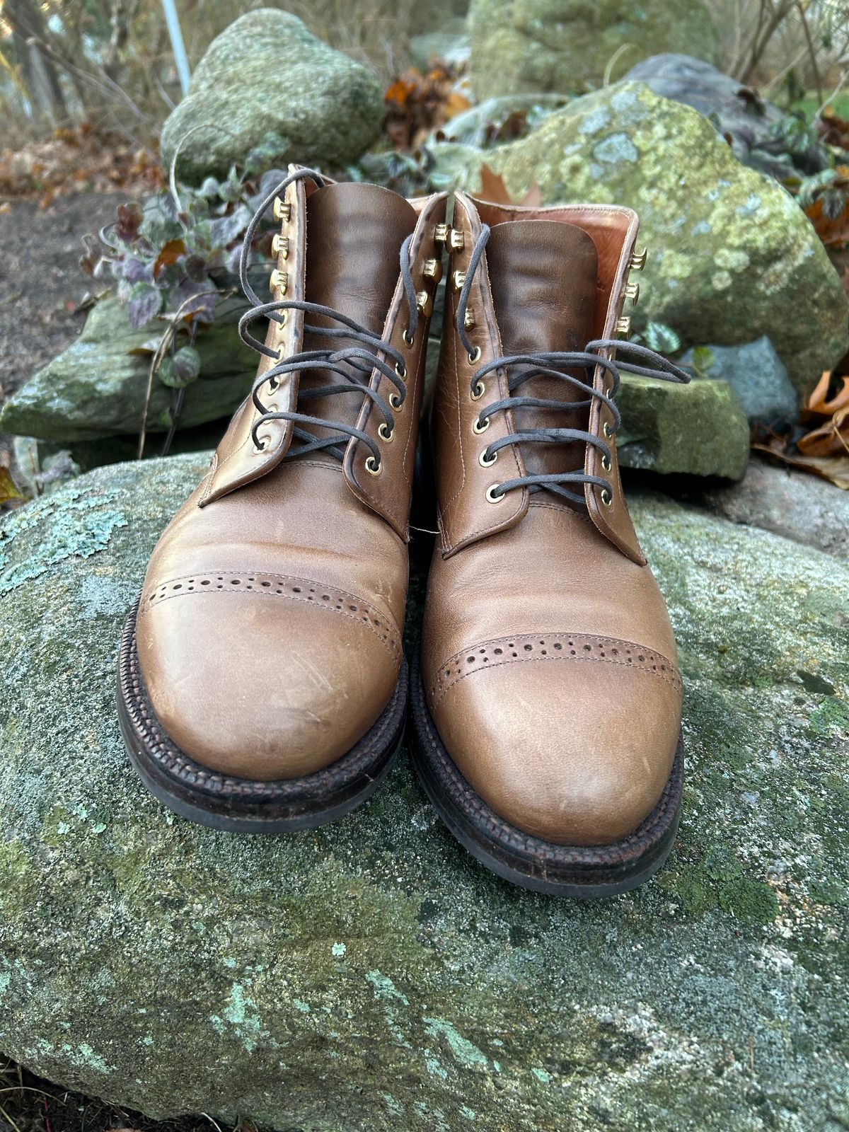 Photo by scitboot on December 1, 2025 of the Grant Stone Garrison Boot in Horween Dune Chromexcel.