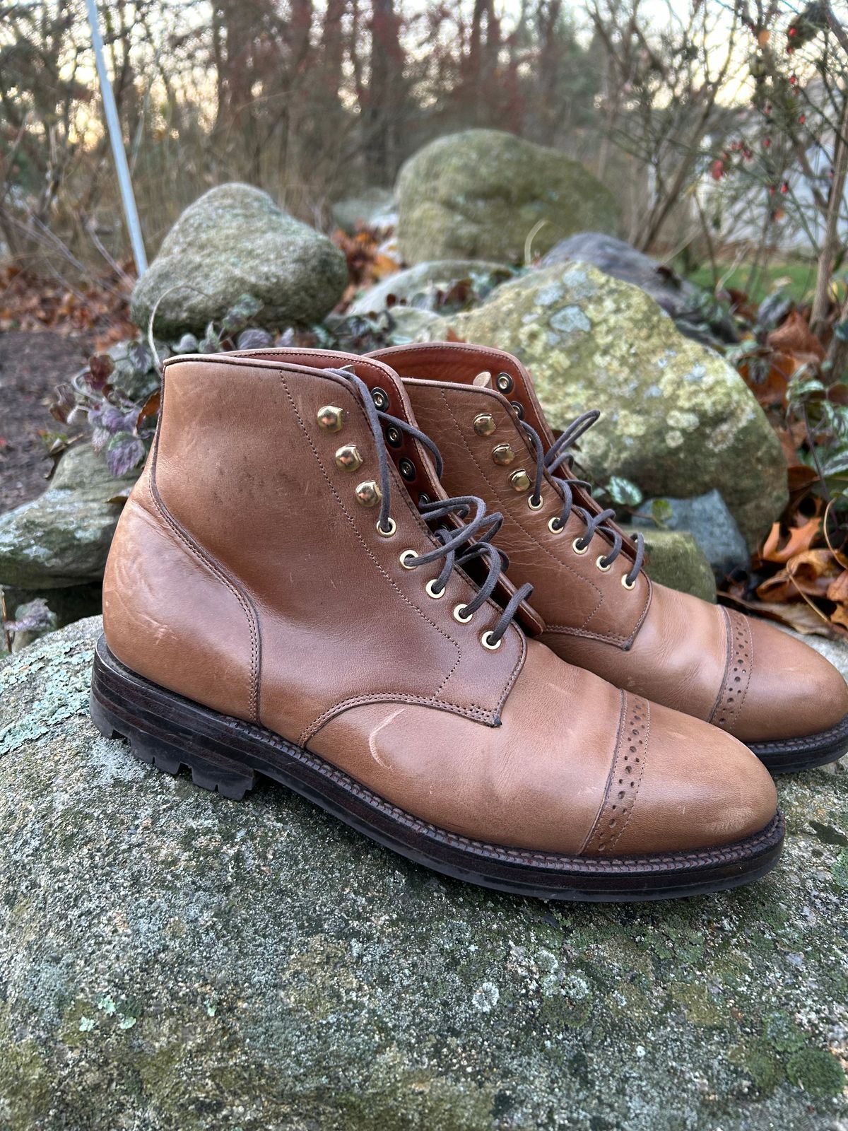 Photo by scitboot on December 1, 2025 of the Grant Stone Garrison Boot in Horween Dune Chromexcel.
