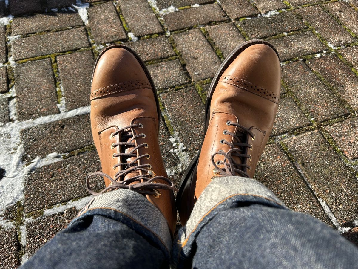 Photo by scitboot on January 1, 2026 of the Grant Stone Garrison Boot in Horween Dune Chromexcel.