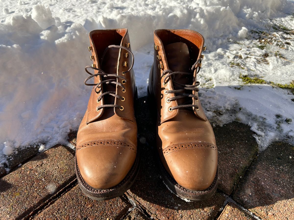 Photo by scitboot on January 1, 2026 of the Grant Stone Garrison Boot in Horween Dune Chromexcel.