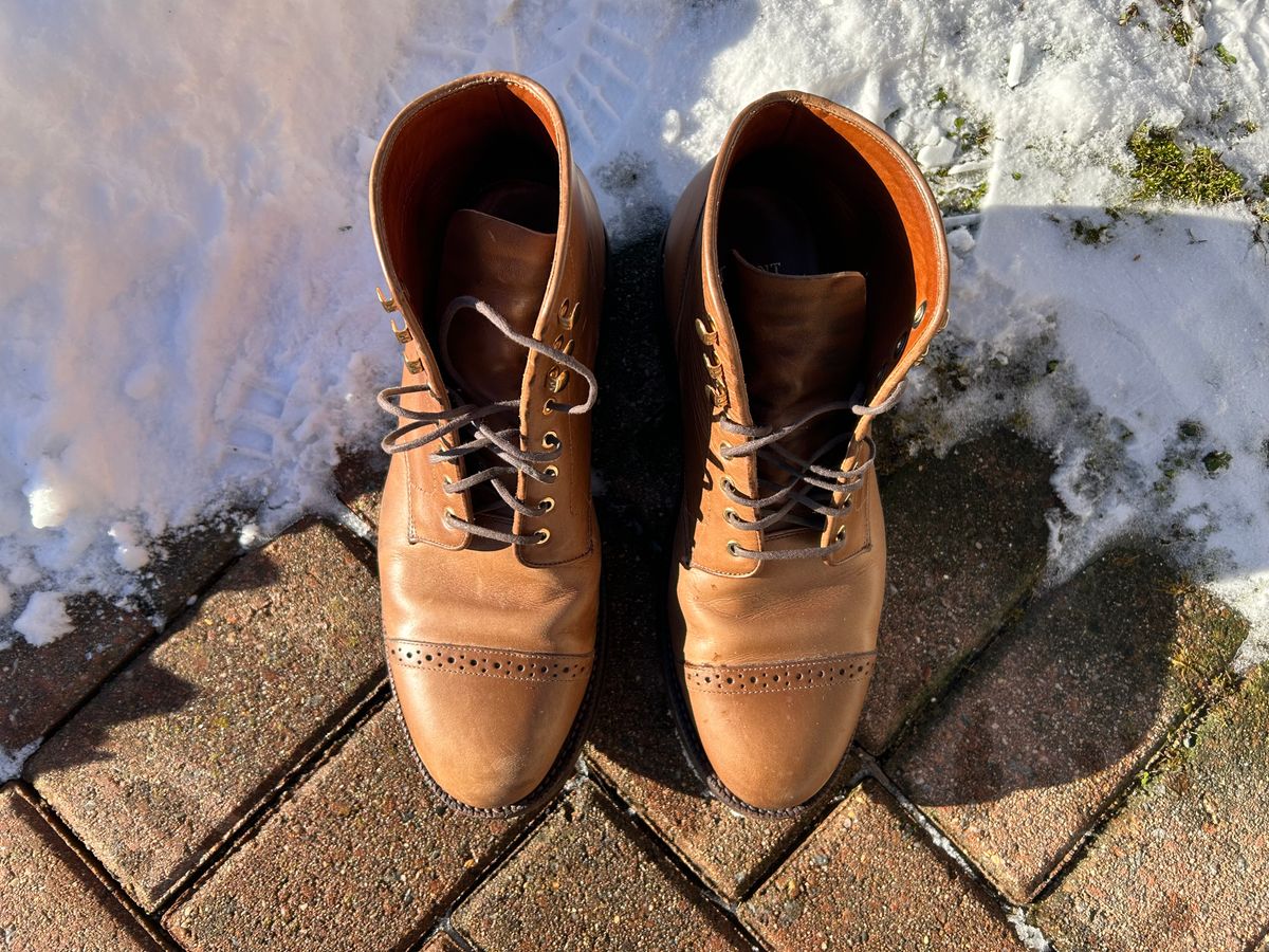 Photo by scitboot on January 1, 2026 of the Grant Stone Garrison Boot in Horween Dune Chromexcel.