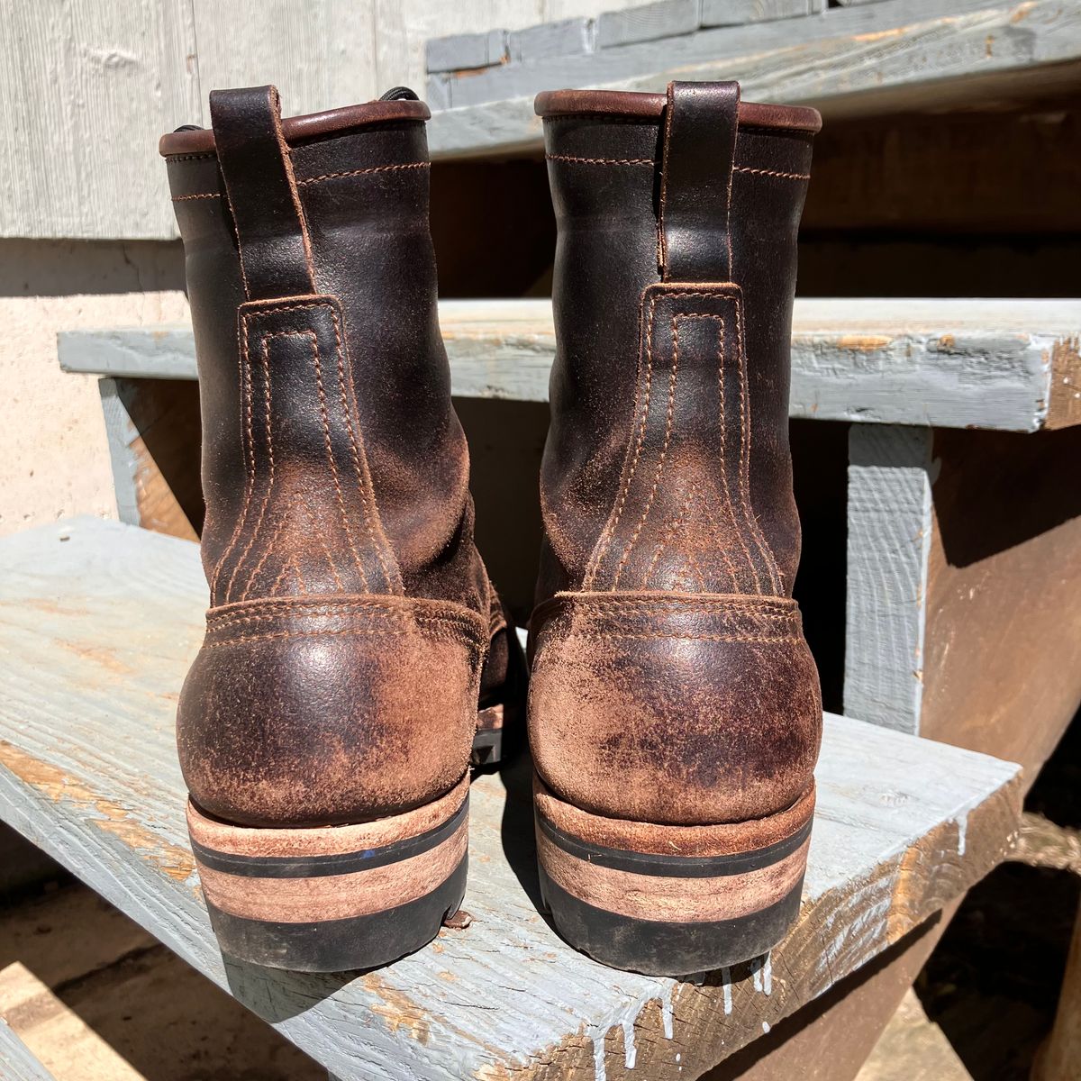 Photo by todd_ted on April 2, 2023 of the Nicks Urban Logger in Horween Brown Waxed Flesh.