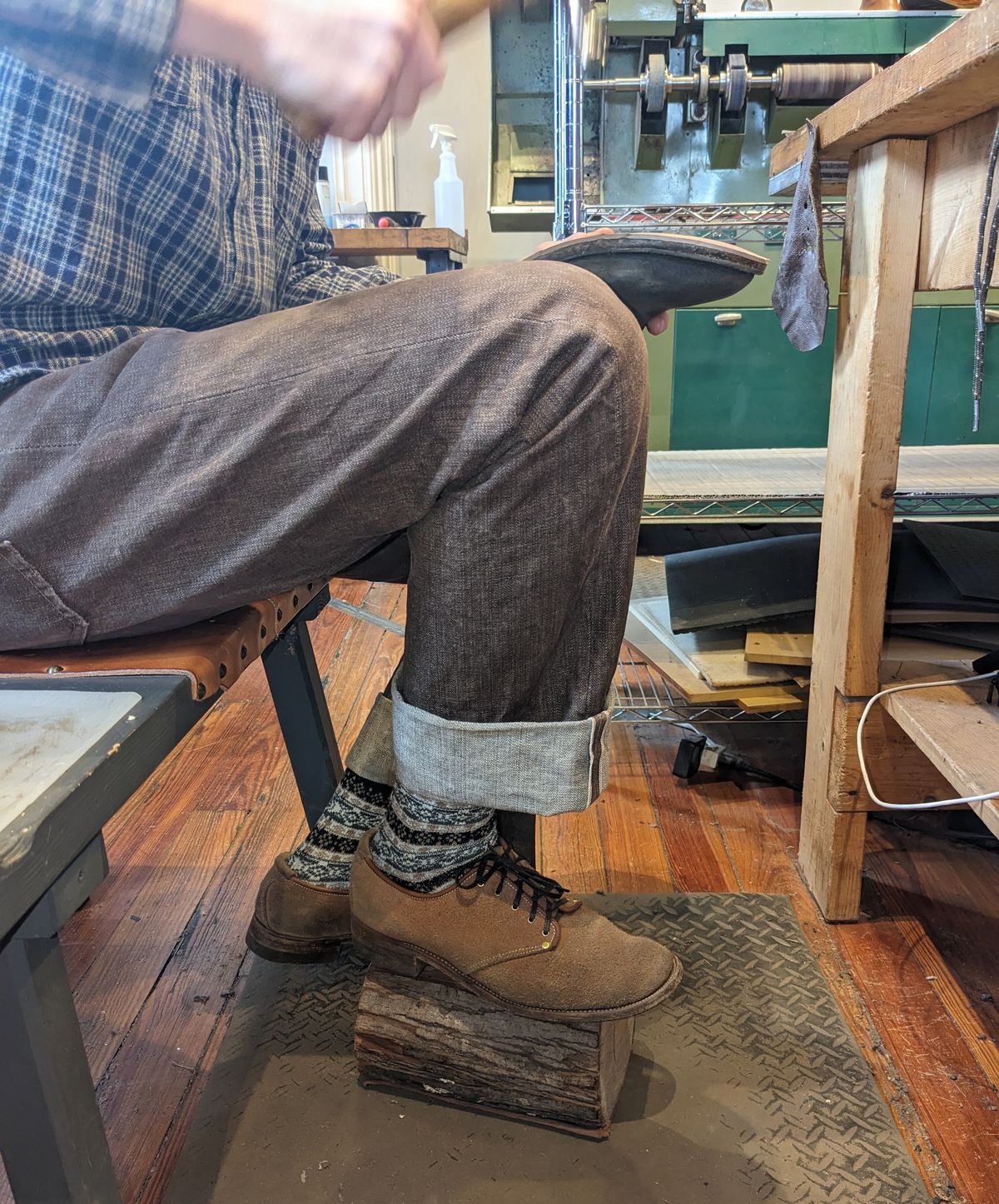 Photo by LarryStyles on March 2, 2024 of the Unsung Prototype Service Shoes in Wickett & Craig Natural Latigo Roughout.