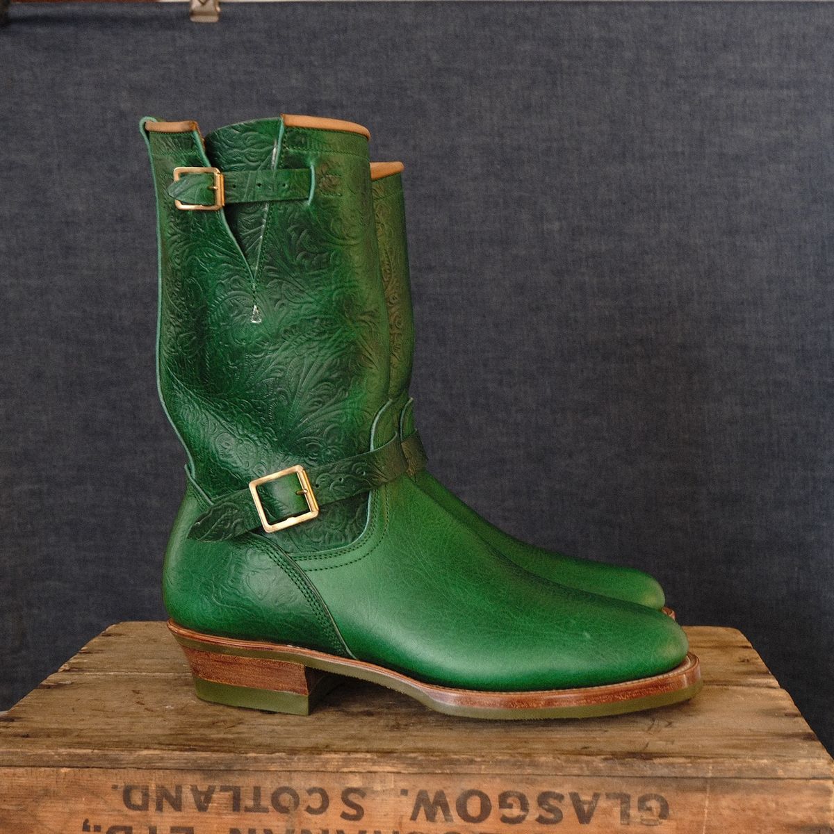 Photo by LarryStyles on November 1, 2025 of the Unsung U 22-2 Engineer Boot in Horween Chromexcel Embossed.