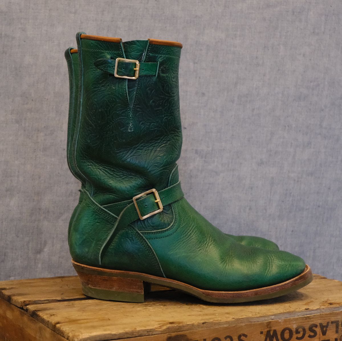 Photo by LarryStyles on February 3, 2026 of the Unsung U 22-2 Engineer Boot in Horween Chromexcel Embossed.