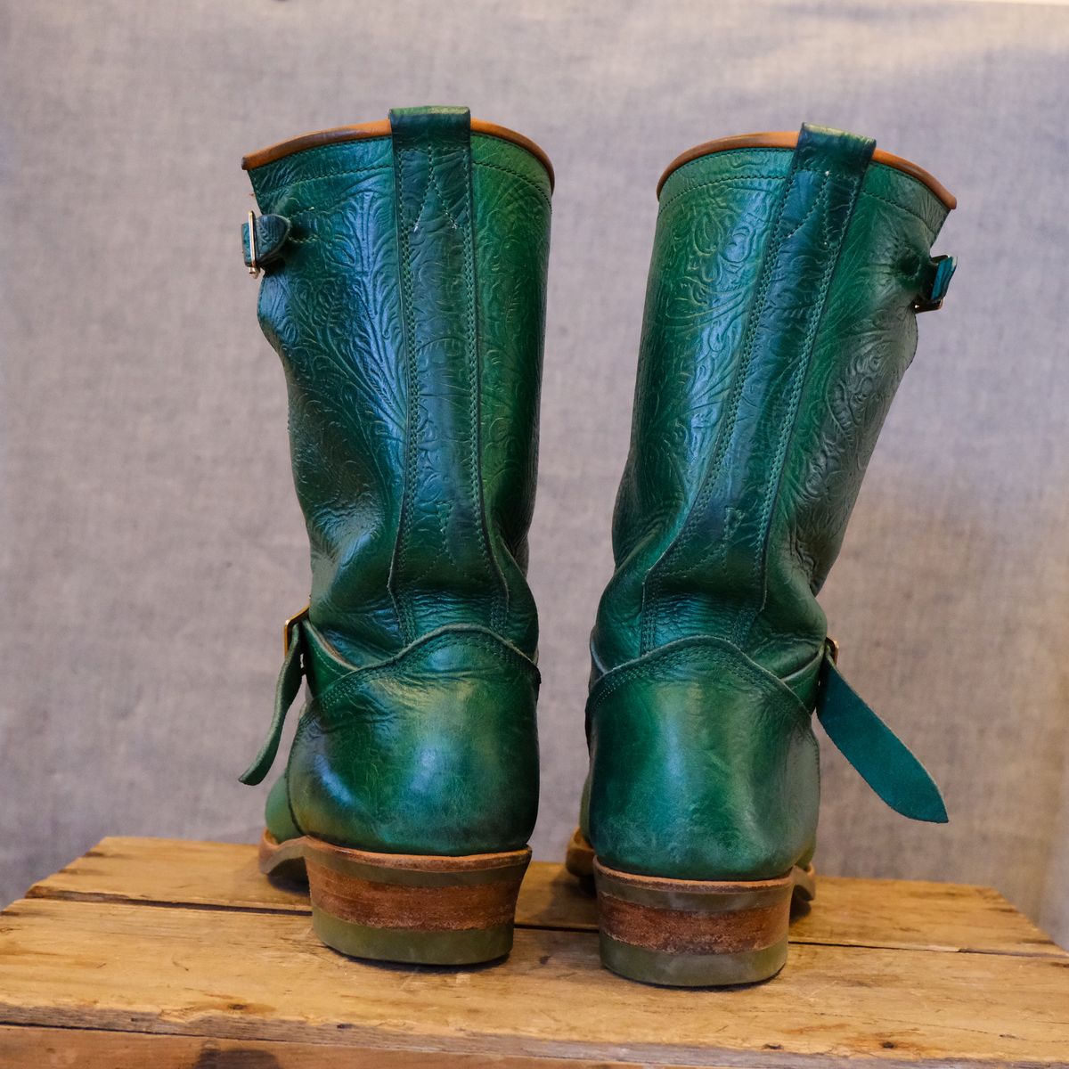 Photo by LarryStyles on March 3, 2026 of the Unsung U 22-2 Engineer Boot in Horween Chromexcel Embossed.