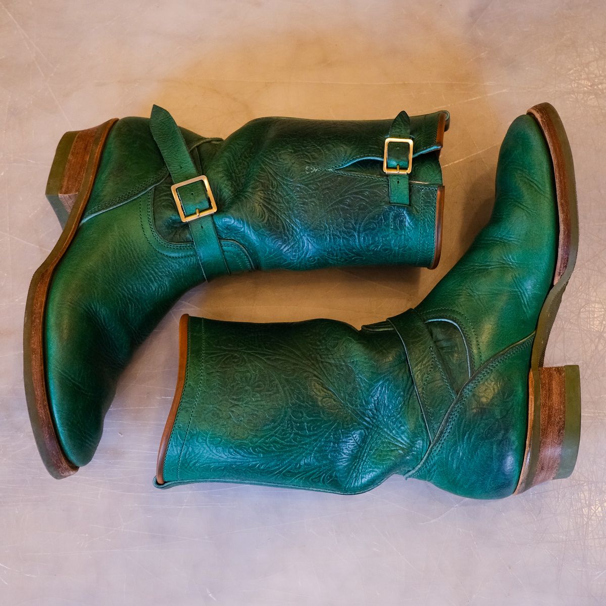 Photo by LarryStyles on March 3, 2026 of the Unsung U 22-2 Engineer Boot in Horween Chromexcel Embossed.