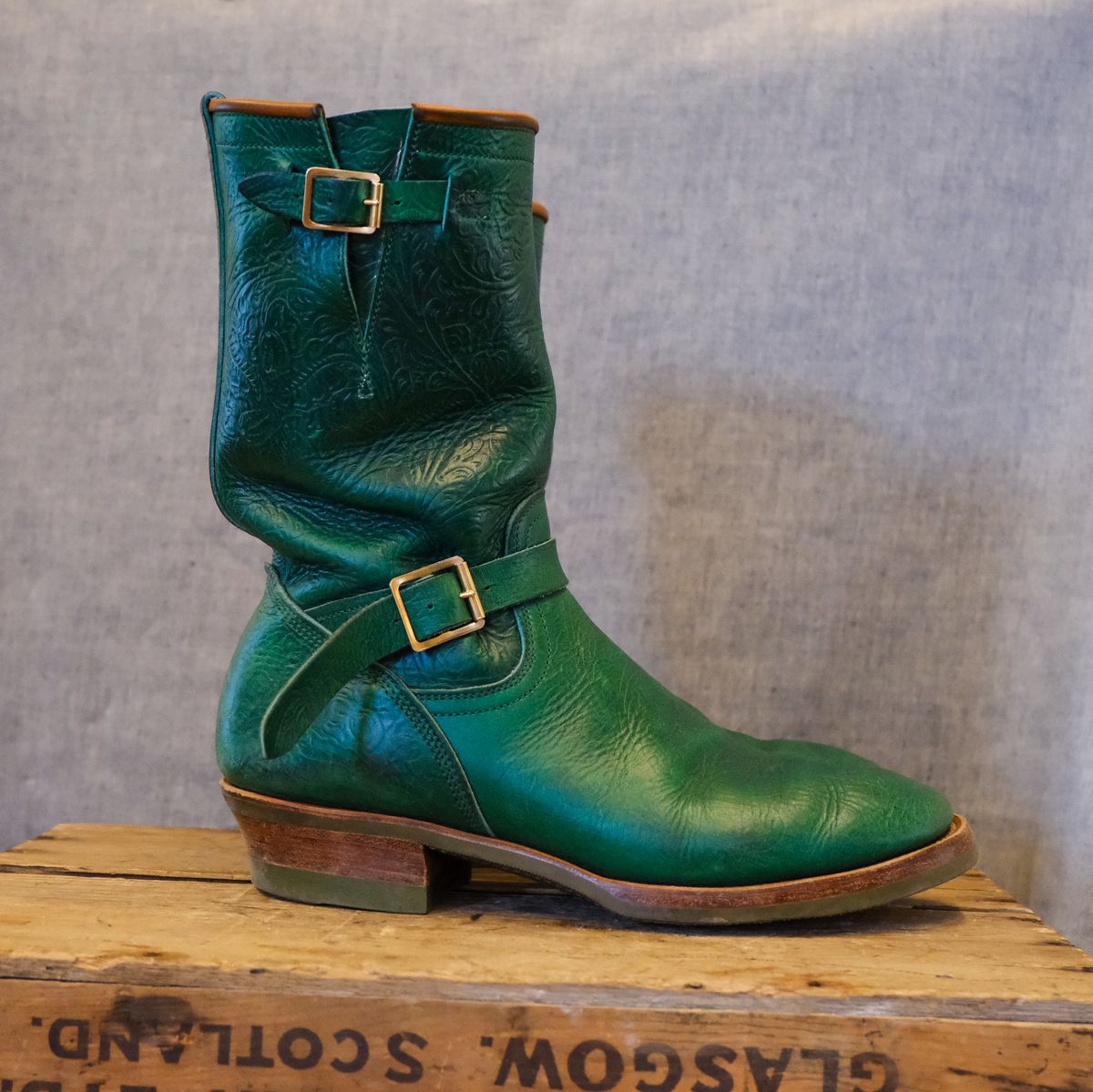 Photo by LarryStyles on March 3, 2026 of the Unsung U 22-2 Engineer Boot in Horween Chromexcel Embossed.