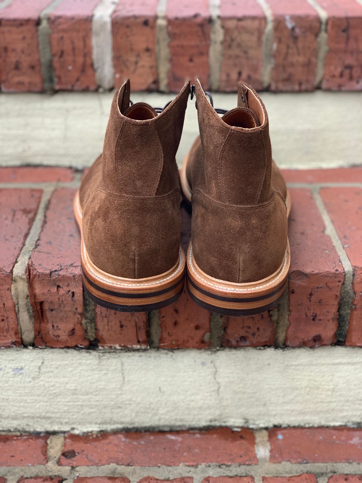 Photo by Sticks_and_Stones on October 1, 2022 of the Grant Stone Diesel Boot in C.F. Stead Bourbon Repello Calf Suede.