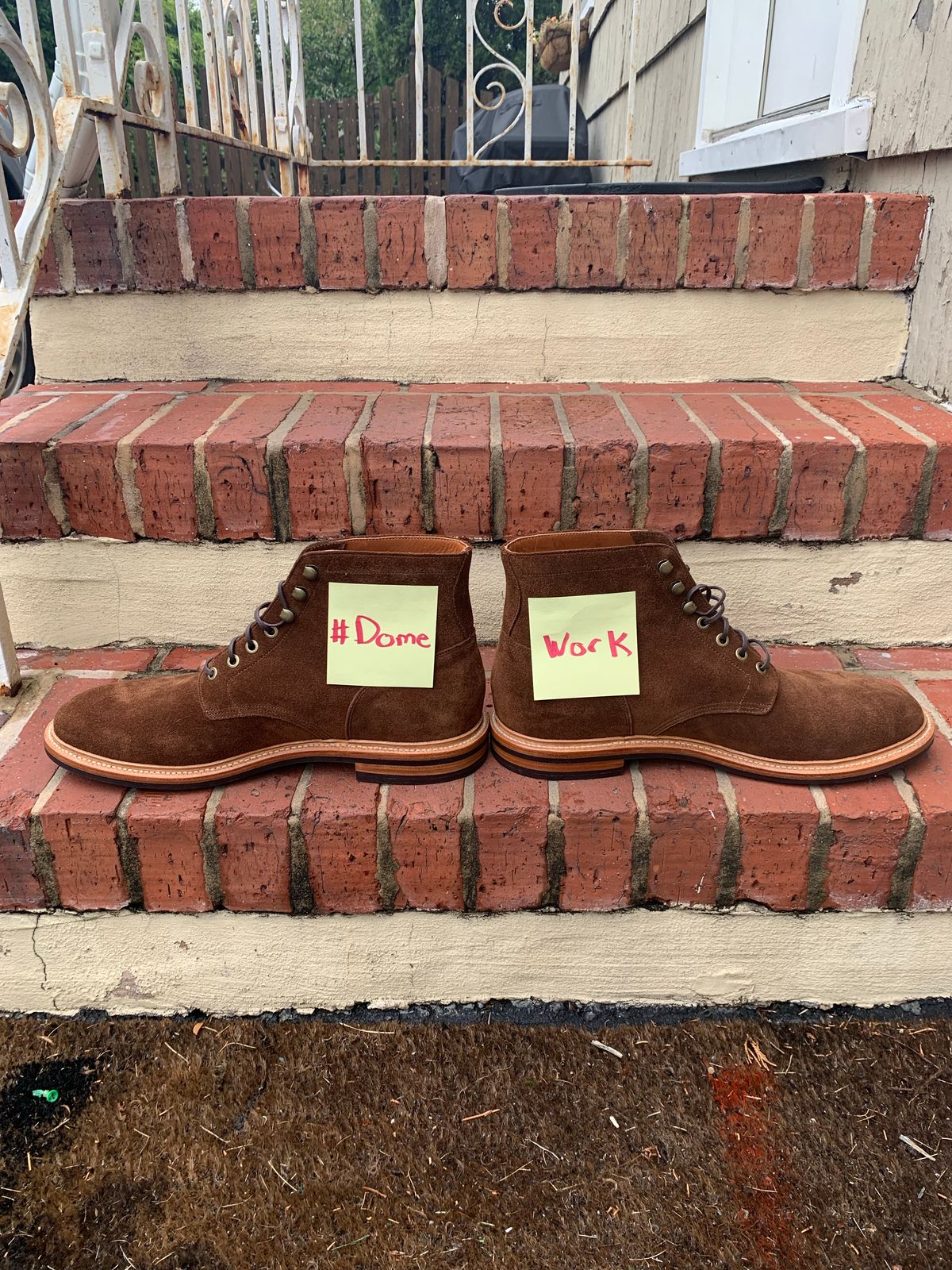Photo by Sticks_and_Stones on October 1, 2022 of the Grant Stone Diesel Boot in C.F. Stead Bourbon Repello Calf Suede.
