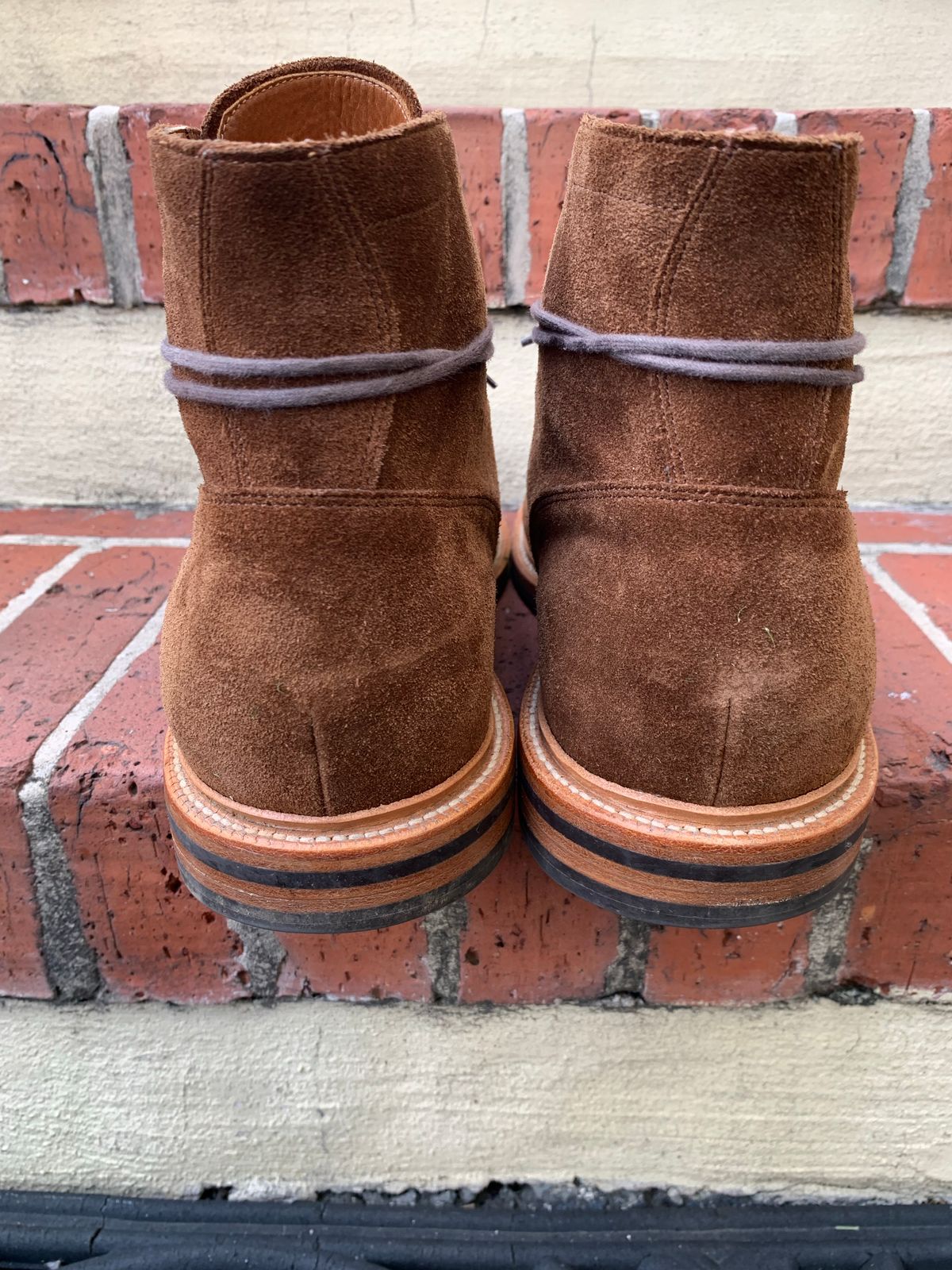 Photo by Sticks_and_Stones on November 5, 2022 of the Grant Stone Diesel Boot in C.F. Stead Bourbon Repello Calf Suede.