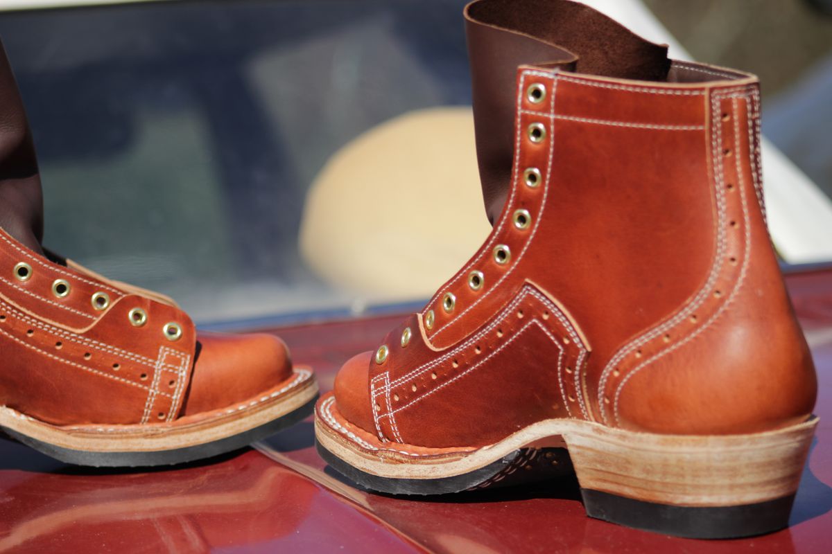 Photo by J.Seven on October 22, 2025 of the Frank's Boots Monkey Boot in Horween Olde English Dublin.