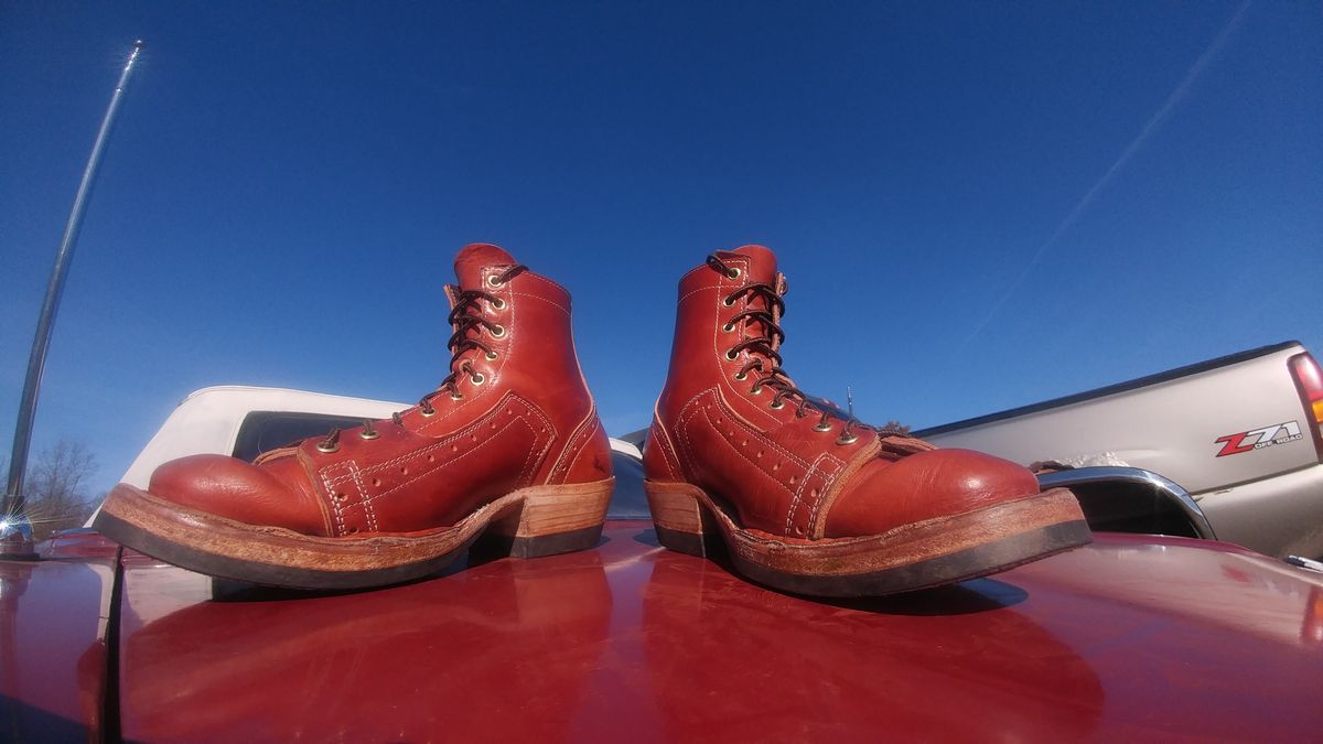 Photo by J.Seven on December 1, 2025 of the Frank's Boots Monkey Boot in Horween Olde English Dublin.
