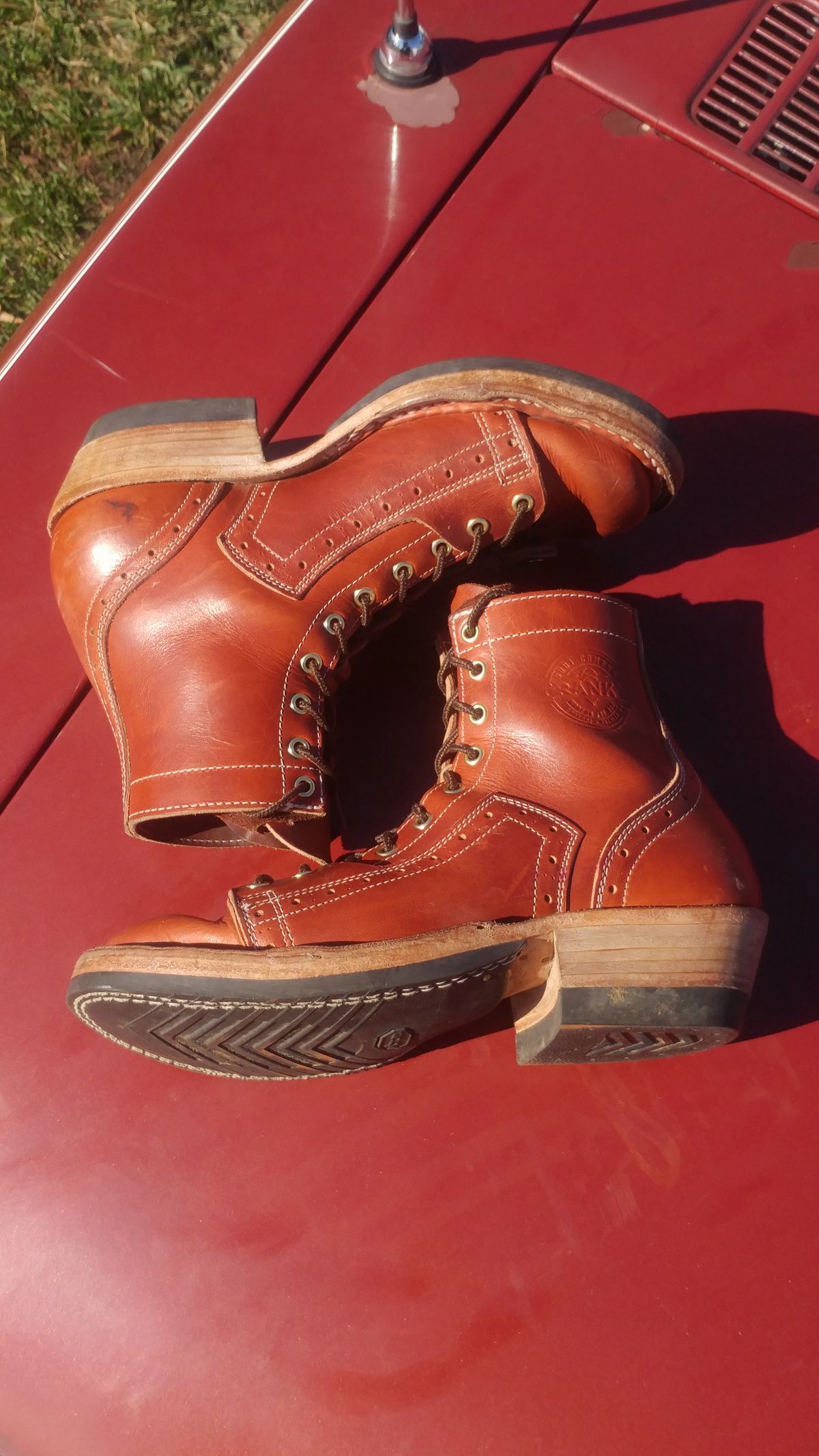 Photo by J.Seven on December 1, 2025 of the Frank's Boots Monkey Boot in Horween Olde English Dublin.