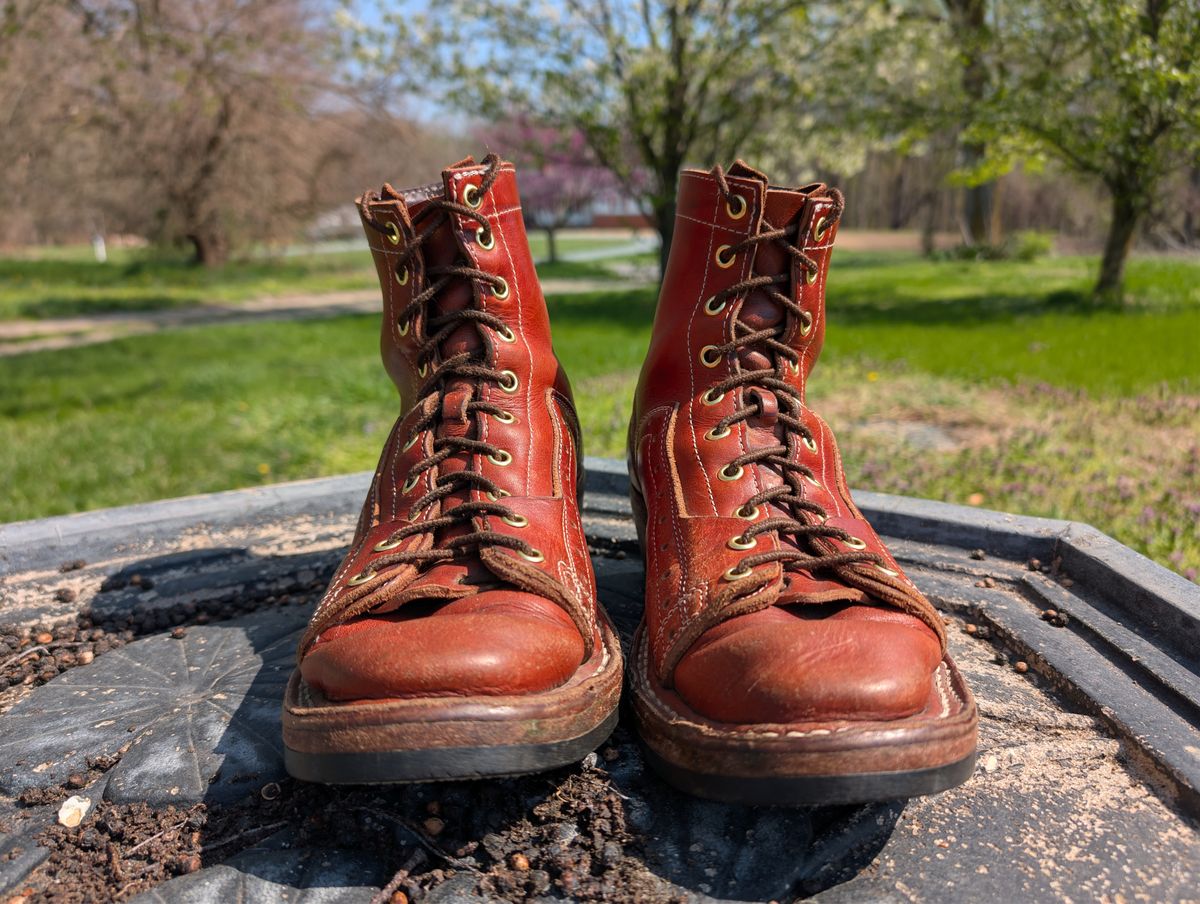 Photo by J.Seven on April 4, 2026 of the Frank's Boots Monkey Boot in Horween Olde English Dublin.