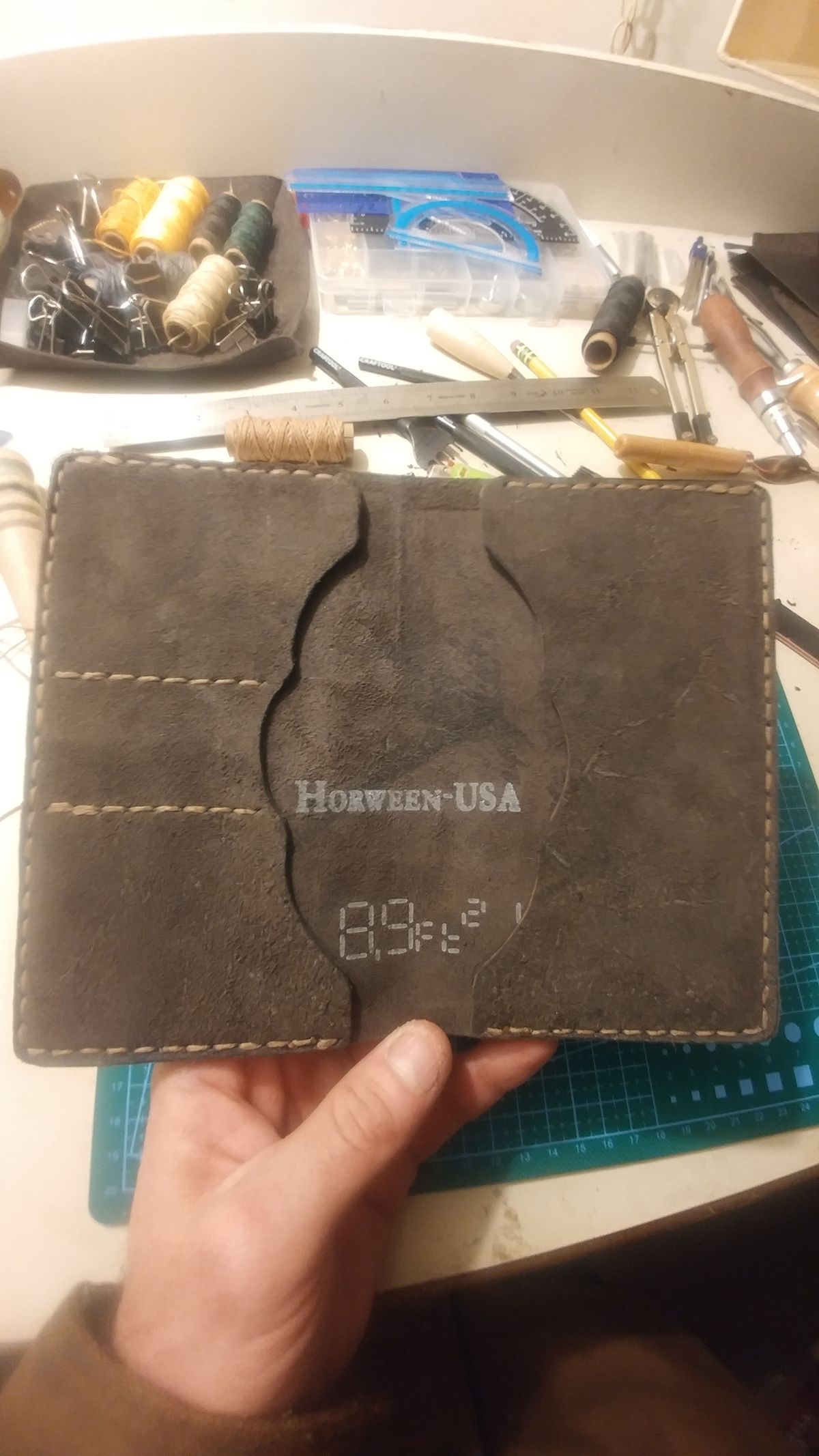 Photo by J.Seven on January 10, 2026 of the Self-Made Field Notes Holder in Horween Black Stampede CXL.