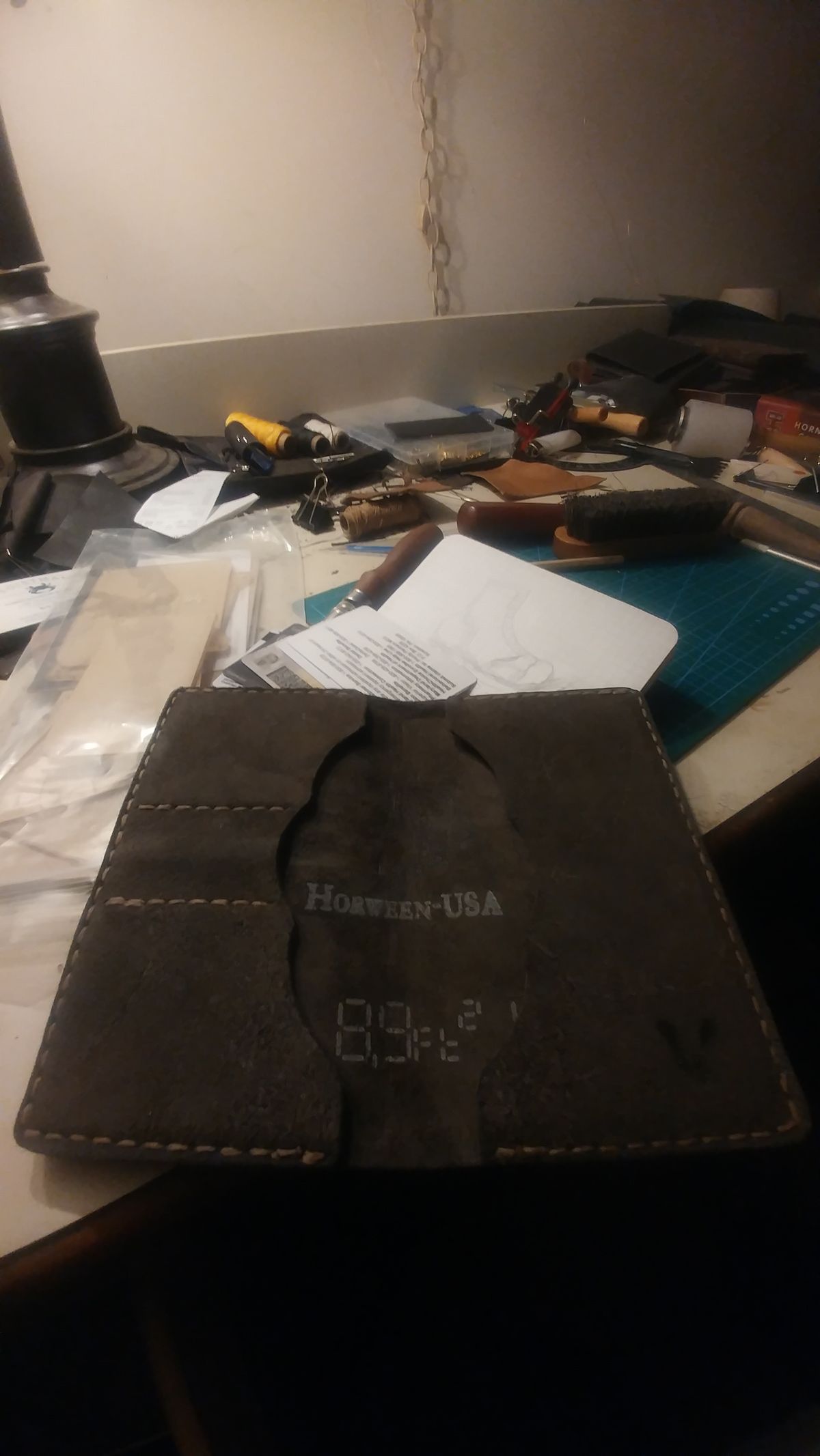 Photo by J.Seven on January 22, 2026 of the Self-Made Field Notes Holder in Horween Black Stampede CXL.