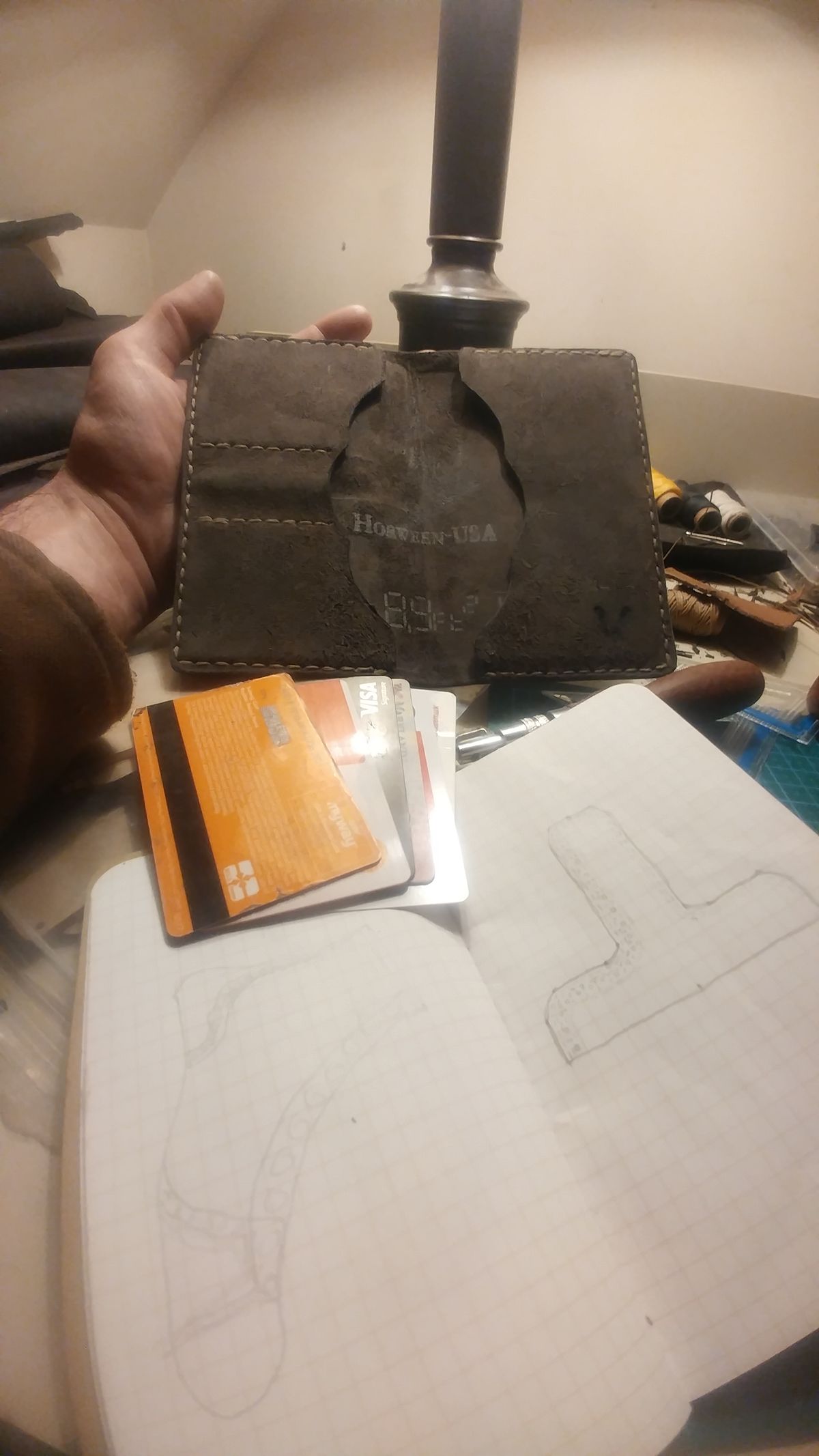 Photo by J.Seven on January 22, 2026 of the Self-Made Field Notes Holder in Horween Black Stampede CXL.