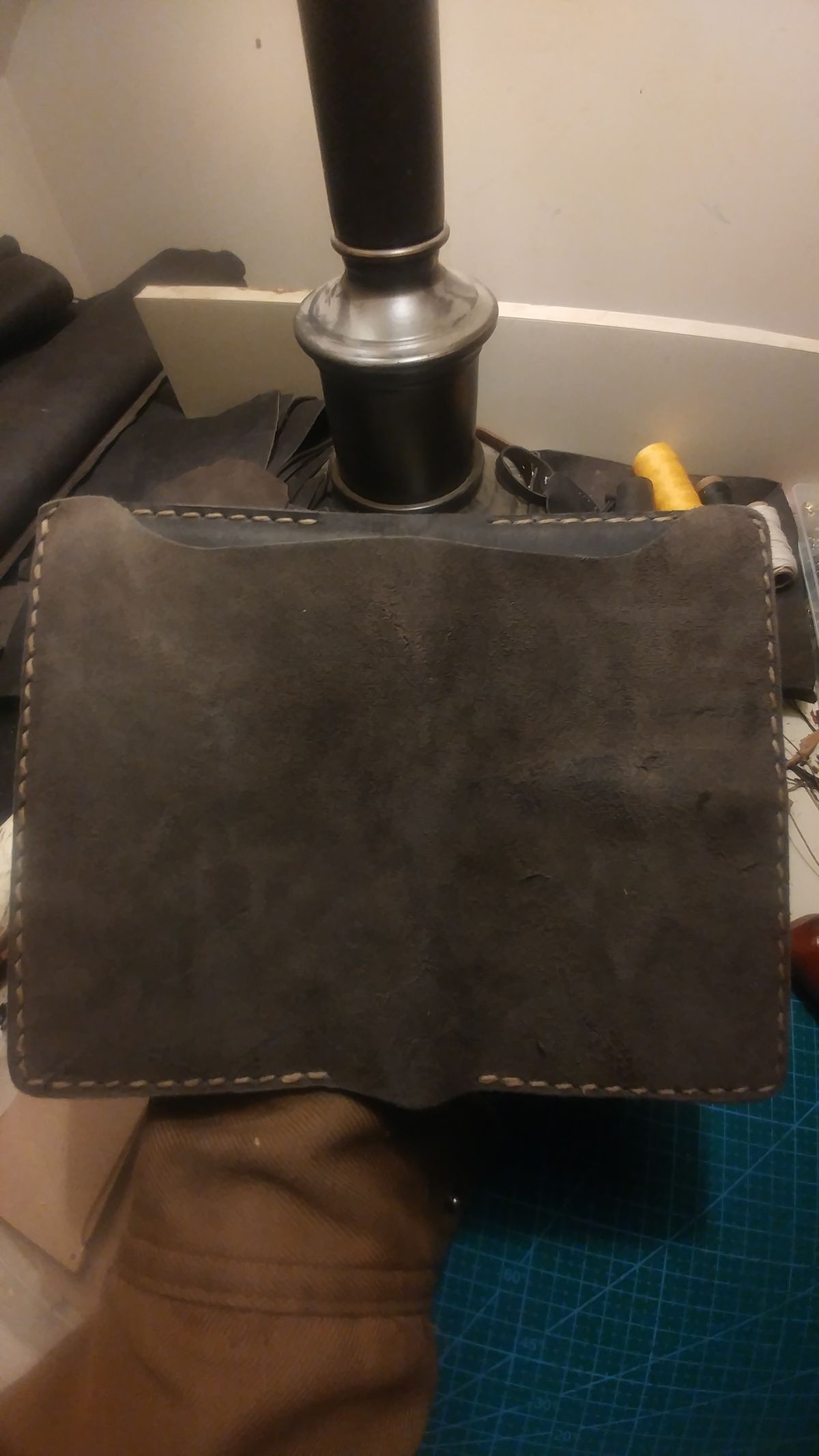 Photo by J.Seven on January 22, 2026 of the Self-Made Field Notes Holder in Horween Black Stampede CXL.