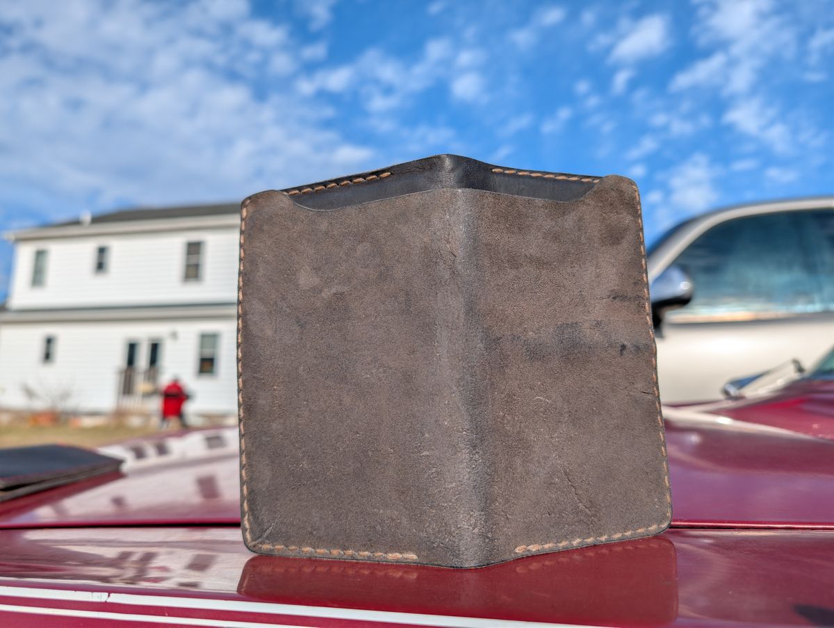 Photo by J.Seven on February 21, 2026 of the Self-Made Field Notes Holder in Horween Black Stampede CXL.