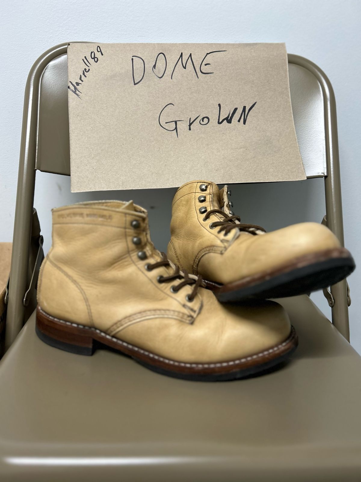 Photo by J.Seven on November 8, 2023 of the Wolverine 1000 Mile Evans Boot in Horween Olive Tanned.