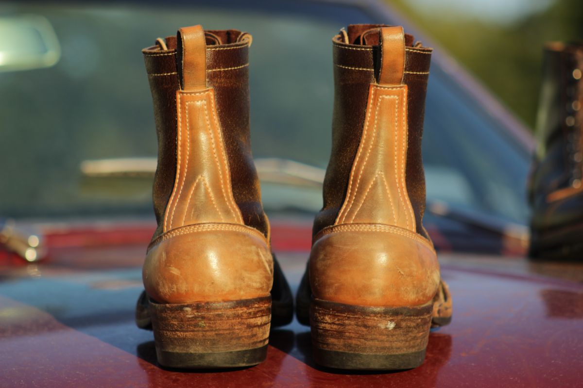 Photo by J.Seven on October 5, 2025 of the Frank's Boots Monkey Boot in Horween Cinnamon Waxed Flesh & Wickett & Craig Russet Traditional Harness.