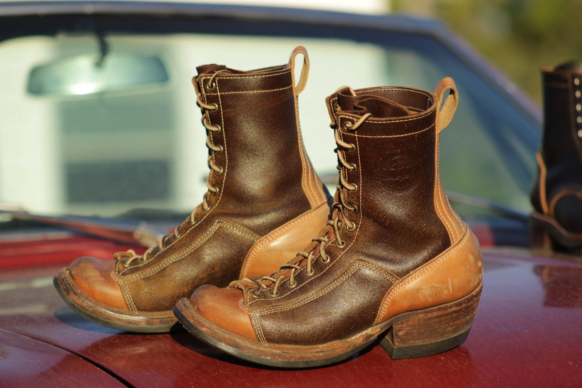 Photo by J.Seven on October 5, 2025 of the Frank's Boots Monkey Boot in Horween Cinnamon Waxed Flesh & Wickett & Craig Russet Traditional Harness.