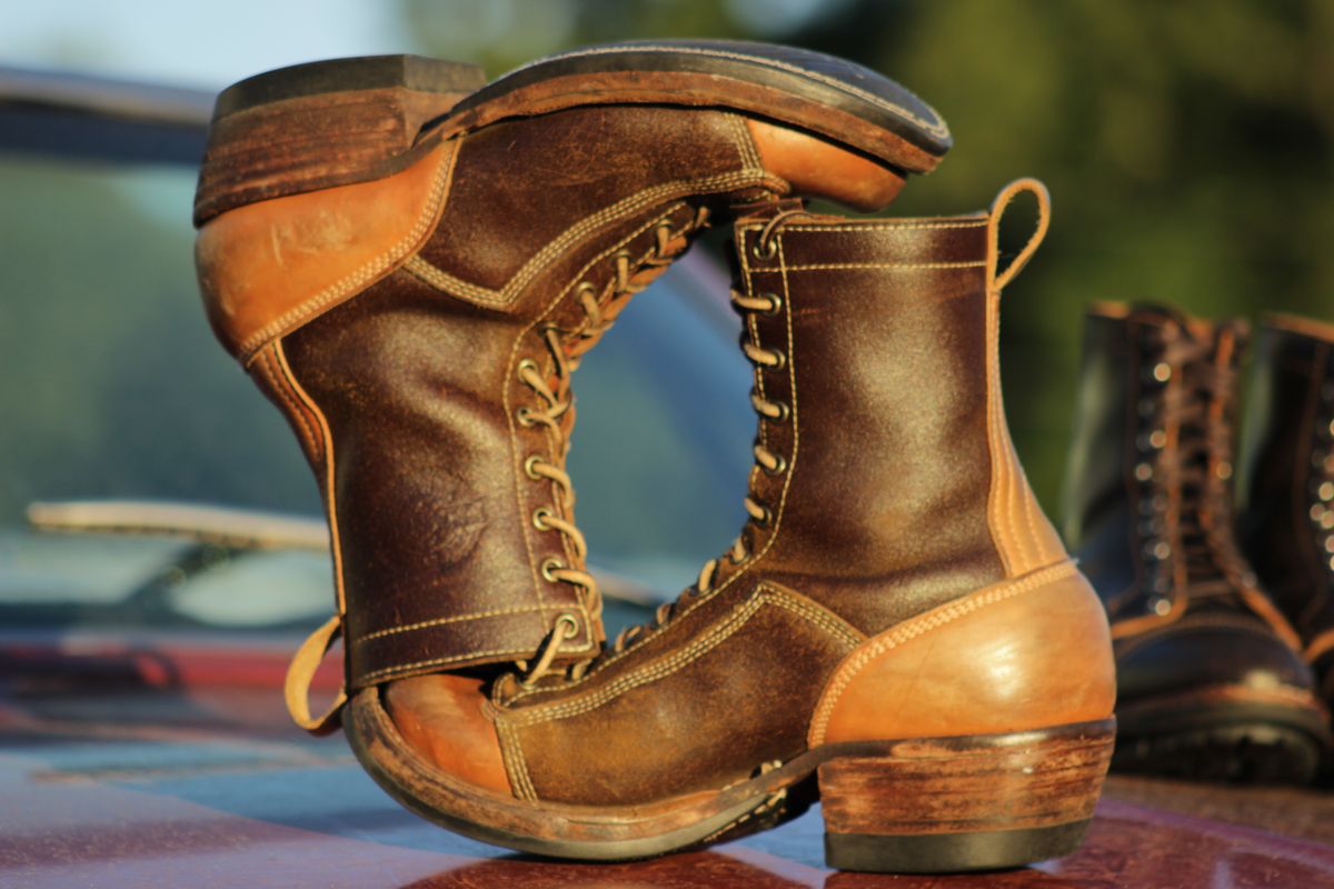 Photo by J.Seven on October 5, 2025 of the Frank's Boots Monkey Boot in Horween Cinnamon Waxed Flesh & Wickett & Craig Russet Traditional Harness.