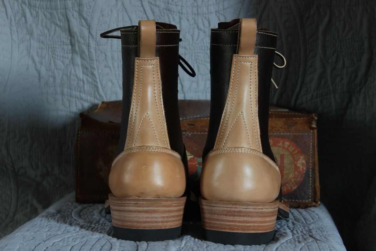 Photo by J.Seven on October 8, 2024 of the Frank's Boots Monkey Boot in Horween Cinnamon Waxed Flesh & Wickett & Craig Russet Traditional Harness.