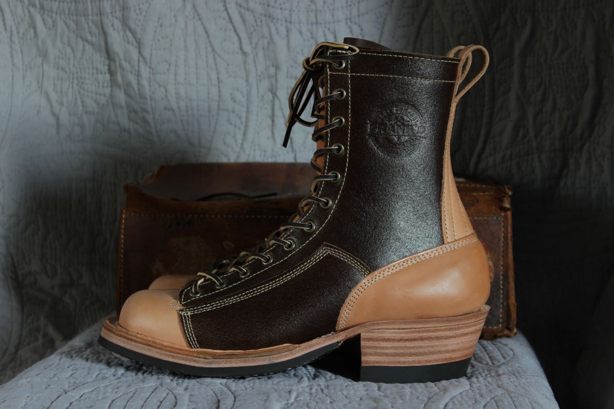 Photo by J.Seven on October 8, 2024 of the Frank's Boots Monkey Boot in Horween Cinnamon Waxed Flesh & Wickett & Craig Russet Traditional Harness.