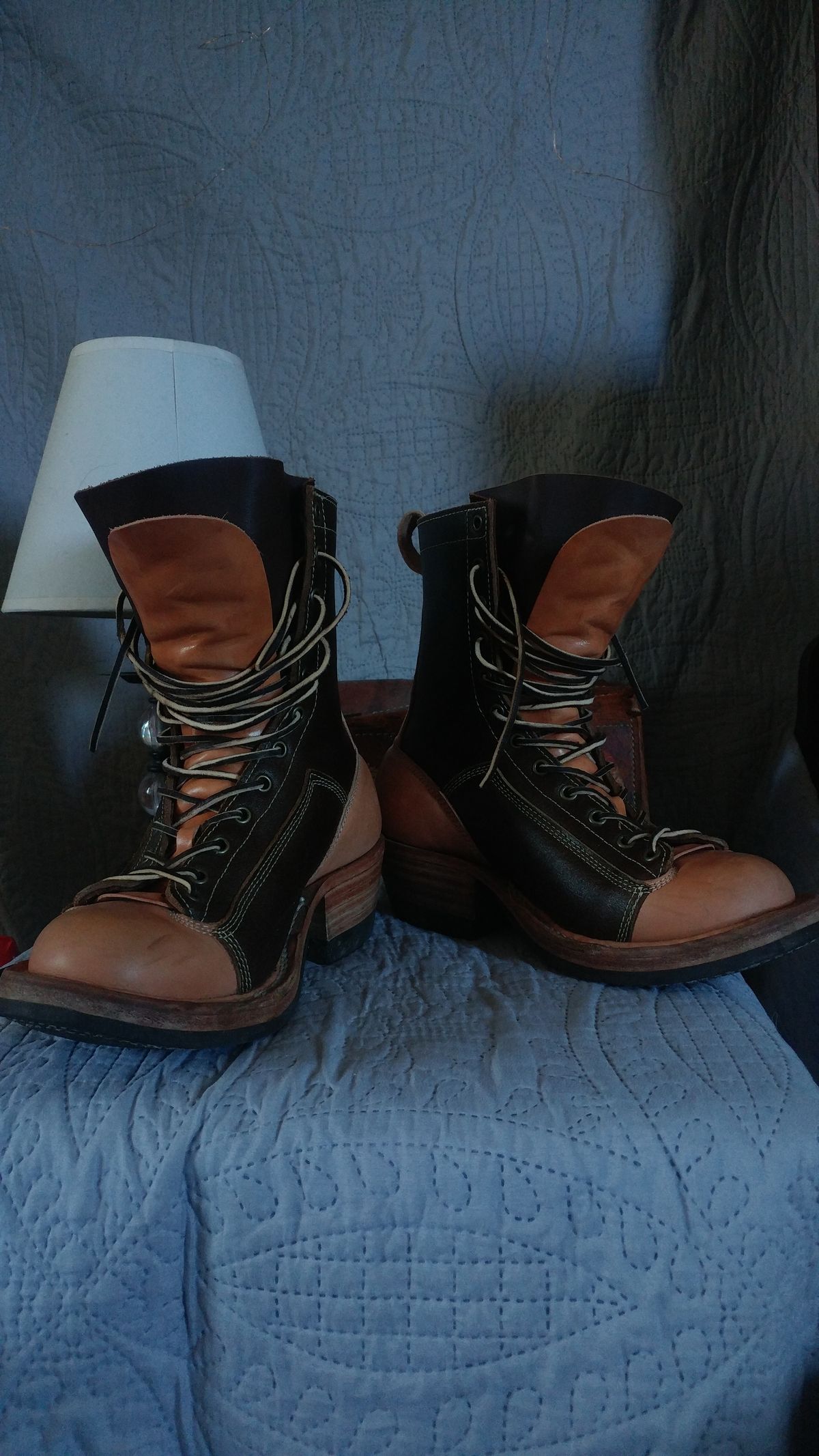 Photo by J.Seven on October 11, 2024 of the Frank's Boots Monkey Boot in Horween Cinnamon Waxed Flesh & Wickett & Craig Russet Traditional Harness.
