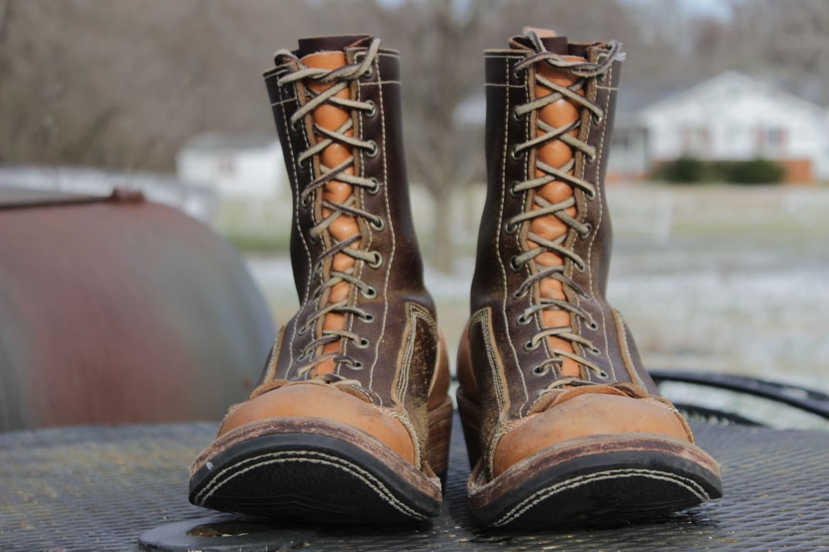 Photo by J.Seven on January 6, 2025 of the Frank's Boots Monkey Boot in Horween Cinnamon Waxed Flesh & Wickett & Craig Russet Traditional Harness.
