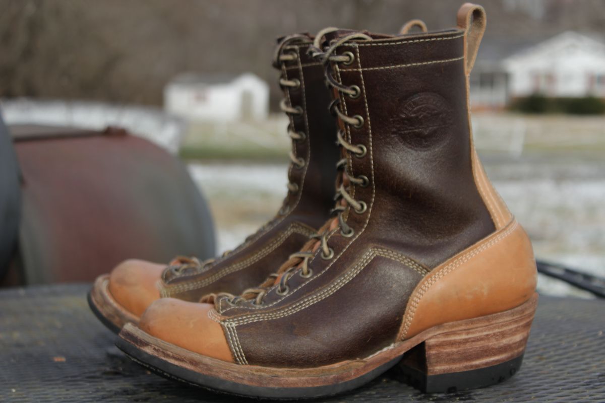 Photo by J.Seven on January 6, 2025 of the Frank's Boots Monkey Boot in Horween Cinnamon Waxed Flesh & Wickett & Craig Russet Traditional Harness.