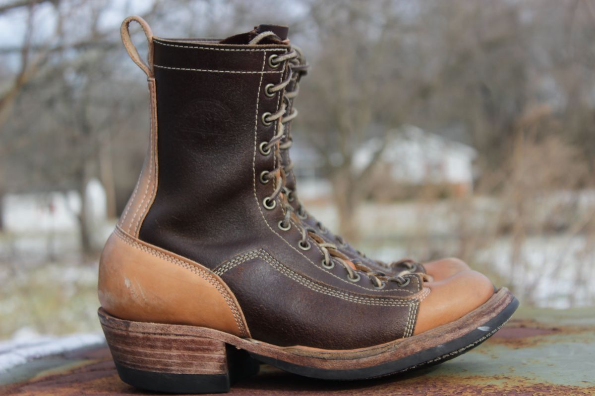 Photo by J.Seven on January 6, 2025 of the Frank's Boots Monkey Boot in Horween Cinnamon Waxed Flesh & Wickett & Craig Russet Traditional Harness.
