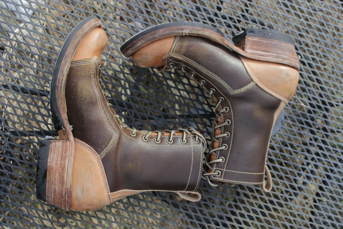 Photo by J.Seven on January 5, 2025 of the Frank's Boots Monkey Boot in Horween Cinnamon Waxed Flesh & Wickett & Craig Russet Traditional Harness.
