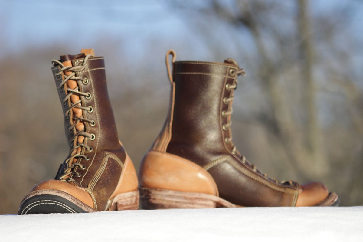 Photo by J.Seven on January 7, 2025 of the Frank's Boots Monkey Boot in Horween Cinnamon Waxed Flesh & Wickett & Craig Russet Traditional Harness.