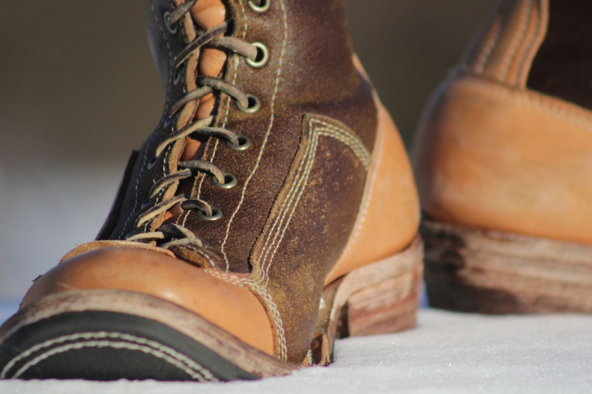 Photo by J.Seven on January 7, 2025 of the Frank's Boots Monkey Boot in Horween Cinnamon Waxed Flesh & Wickett & Craig Russet Traditional Harness.